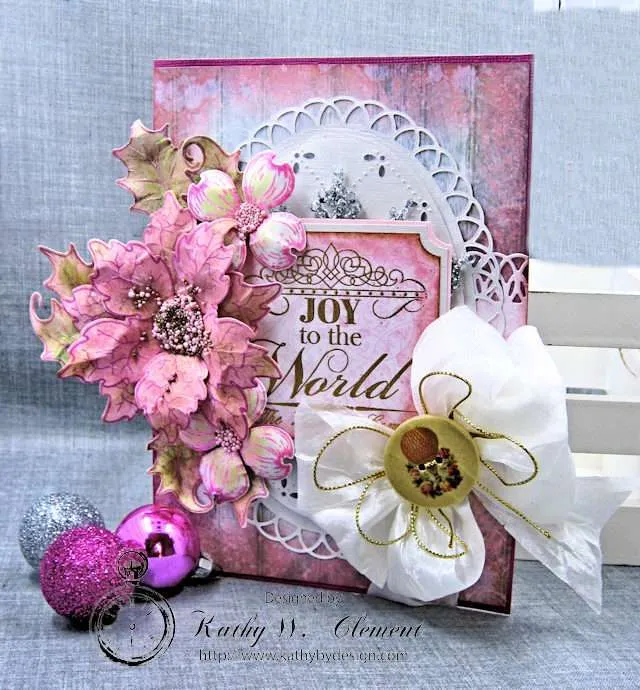 Pink Christmas Poinsettia Greeting Card Tutorial by Kathy Clement for Heartfelt Creations Alumni Hop Photo 3