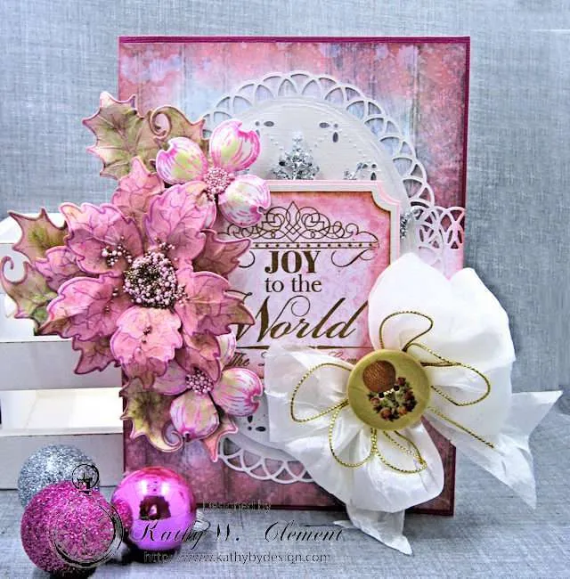 Pink Christmas Poinsettia Greeting Card Tutorial by Kathy Clement for Heartfelt Creations Alumni Hop Photo 1